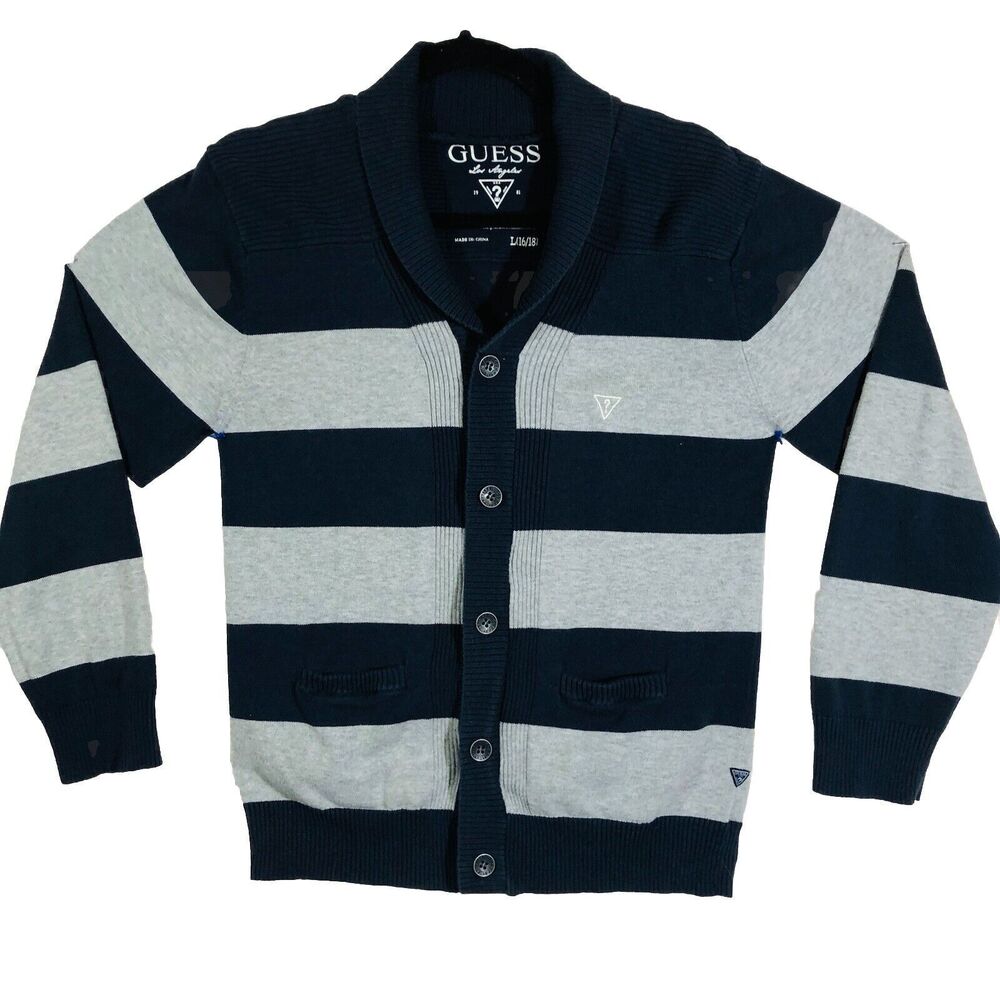 Guess  Black/Gray Long Sleeve Button Up Sweater Cardigan Size Large